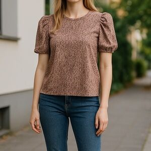 Who What Wear Puff Sleeve Blouse - Pink Leopard Print, Size Large